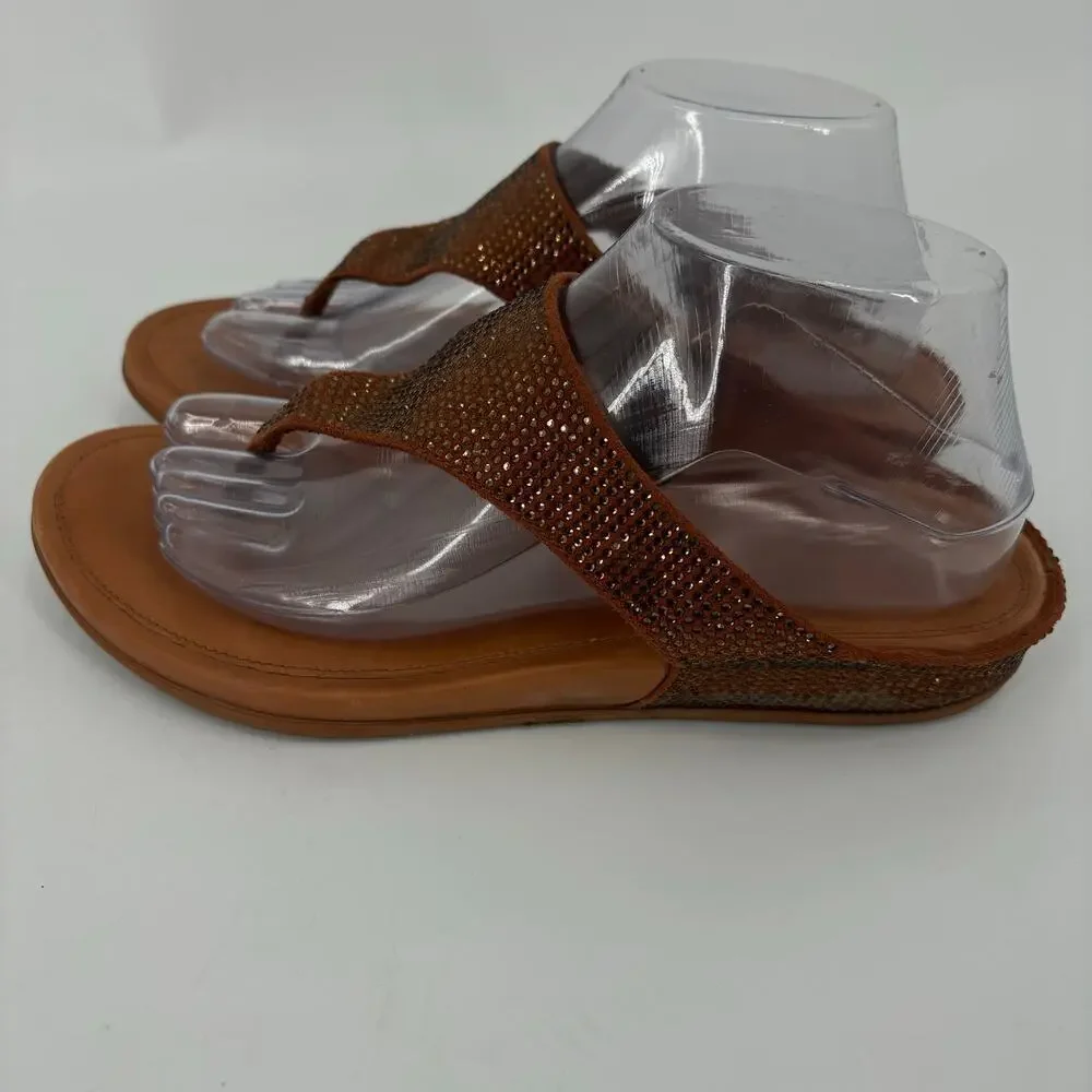 FitFlop Banda Glitz Thong Sandals Womens‎ Size 9 Bronze Rhinestone
